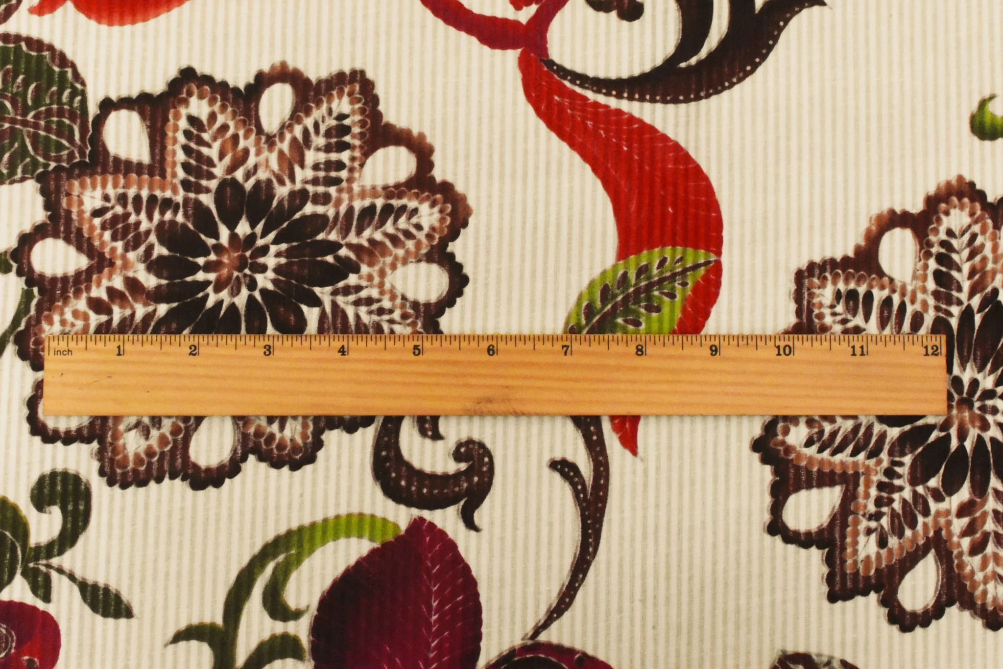 Beige-Brown-Multi Floral Printed Cotton Striped Leno Woven Fabric - Image 5