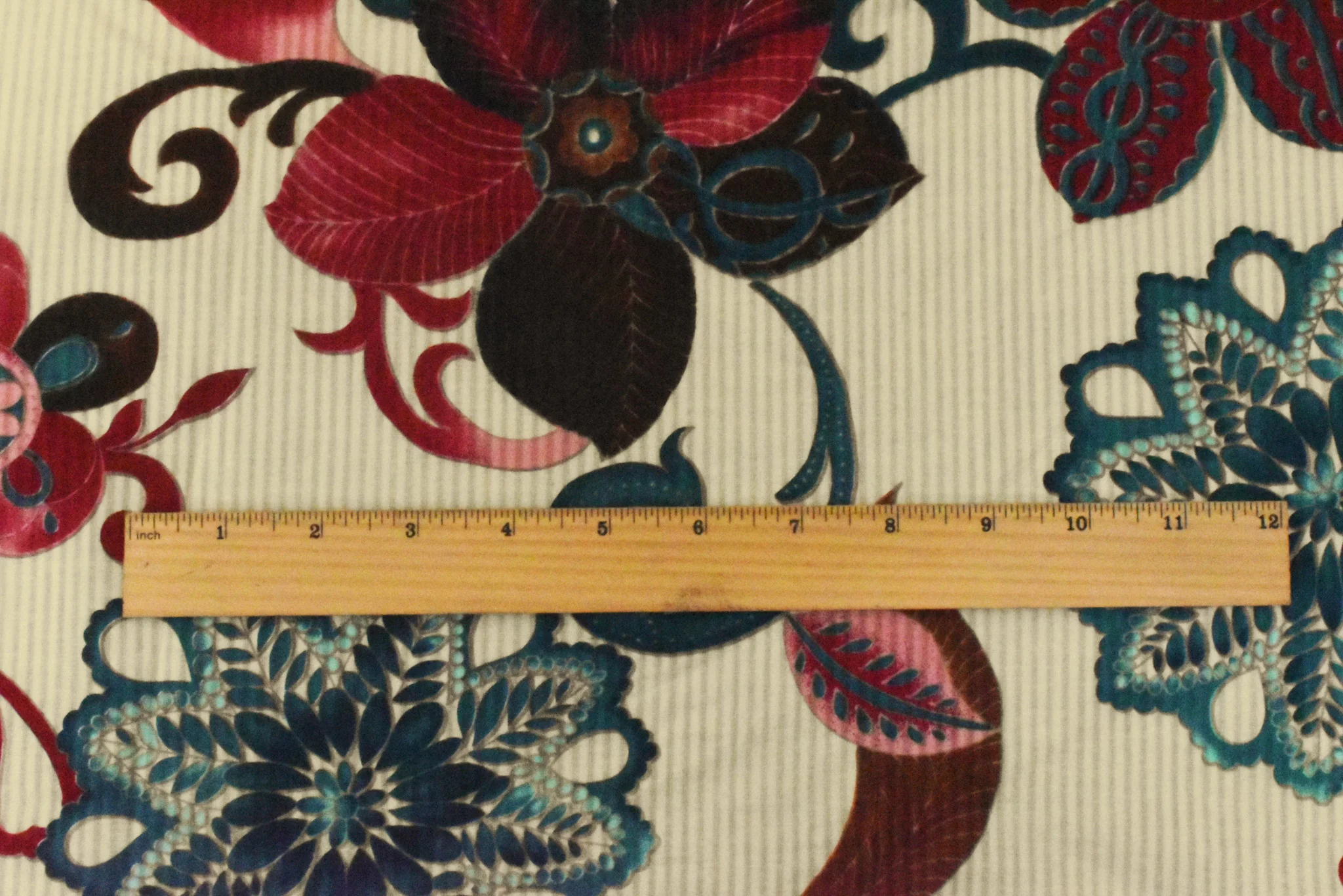 Beige-Brown-Multi Floral Printed Cotton Striped Leno Woven Fabric - Image 5