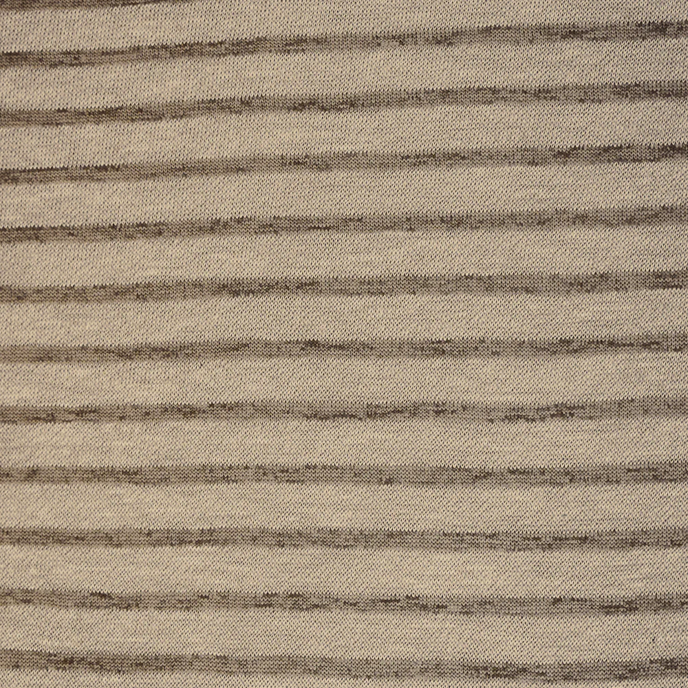 Beige-Brown Poly-Rayon Stretch Spandex Stripe Tissue Jersey Knit Fabric