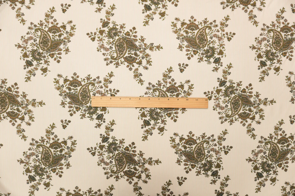 Beige-Brown-White Rayon Floral Paisley Printed Challis Woven Fabric - Image 5