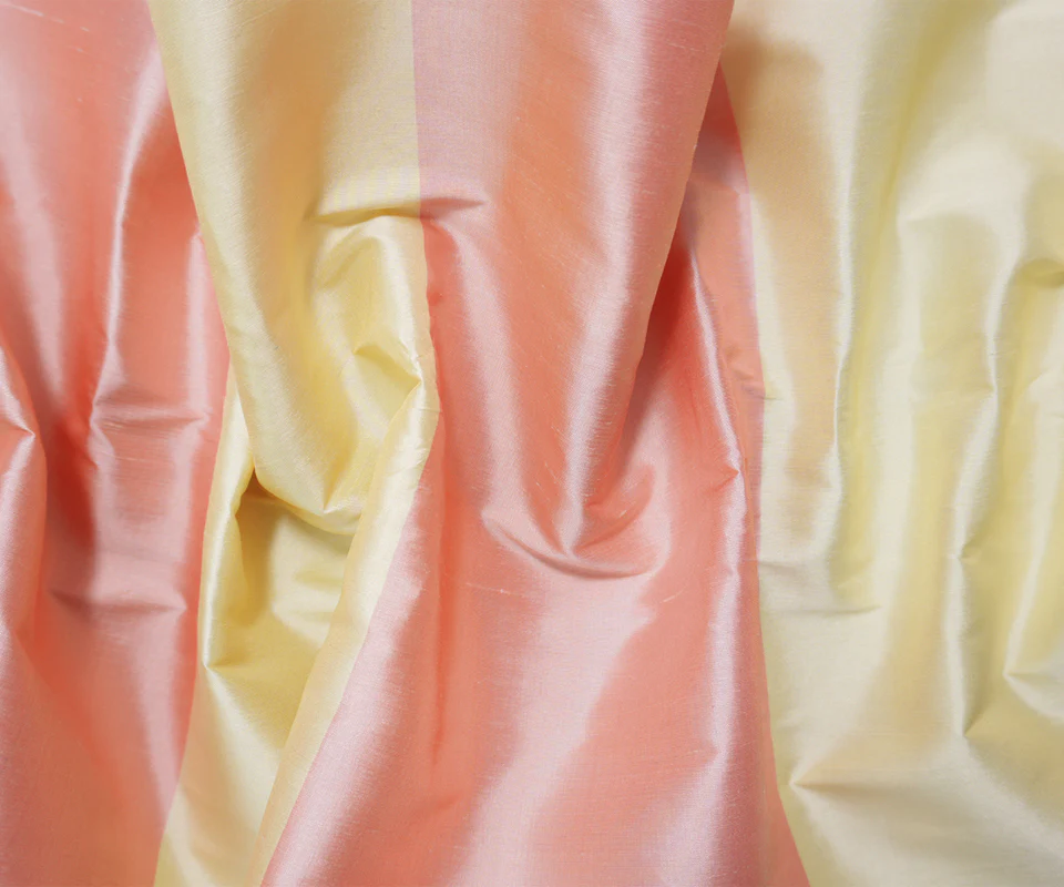 Beige-Coral Silk Stripe Taffeta Woven Fabric - Image 4