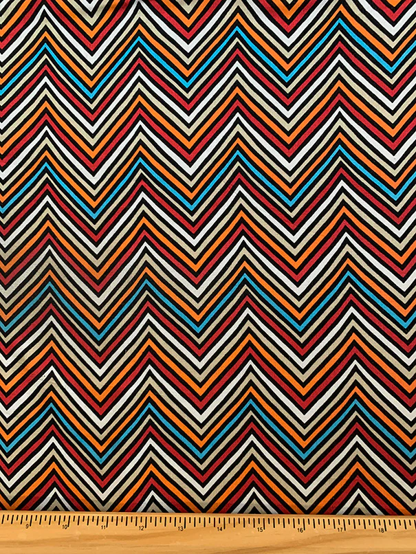 Beige Multi Chevron Print Rayon Challis Fabric - Image 3