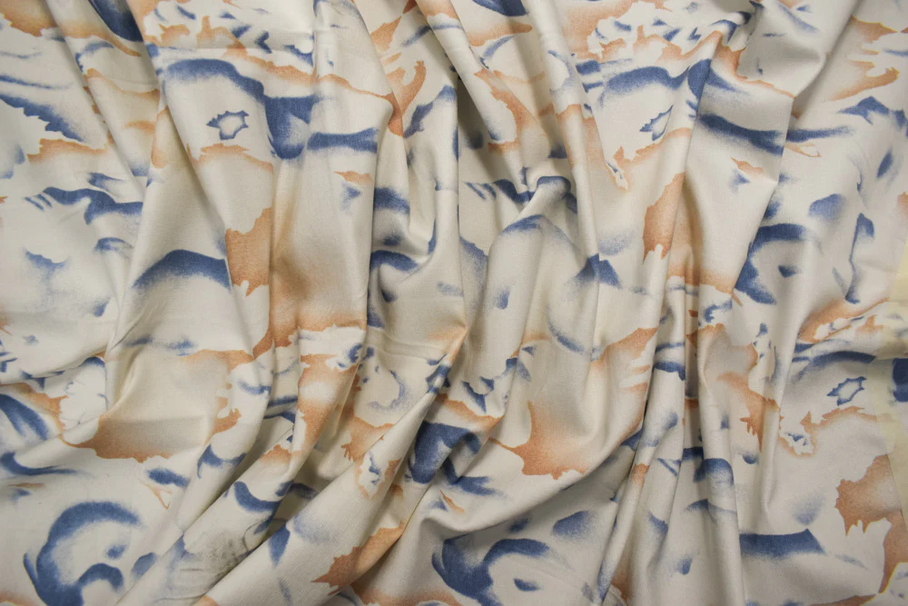 Beige-Multi Cotton Abstract Print Stretch Spandex Twill Sateen Woven Fabric - Image 2