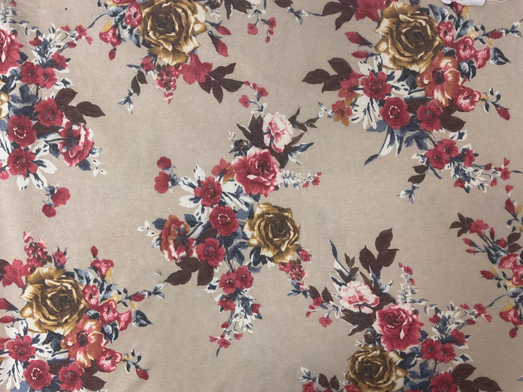 Beige-Multi Poly Rayon Stretch Floral French Terry Knit Fabric - Image 2