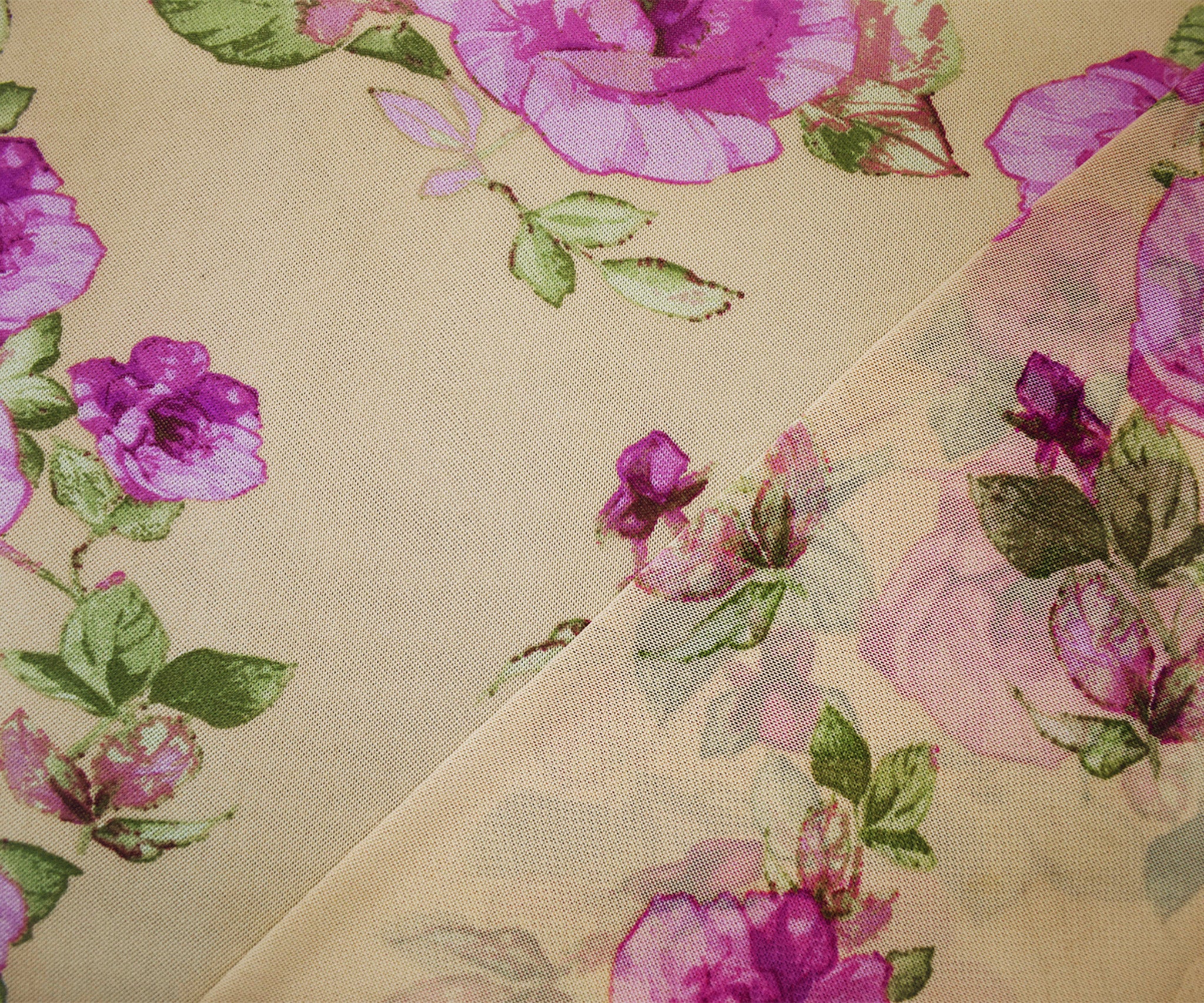 Beige-Multi Poly Stretch Spandex Floral Printed Mesh Knit Fabric - Image 2