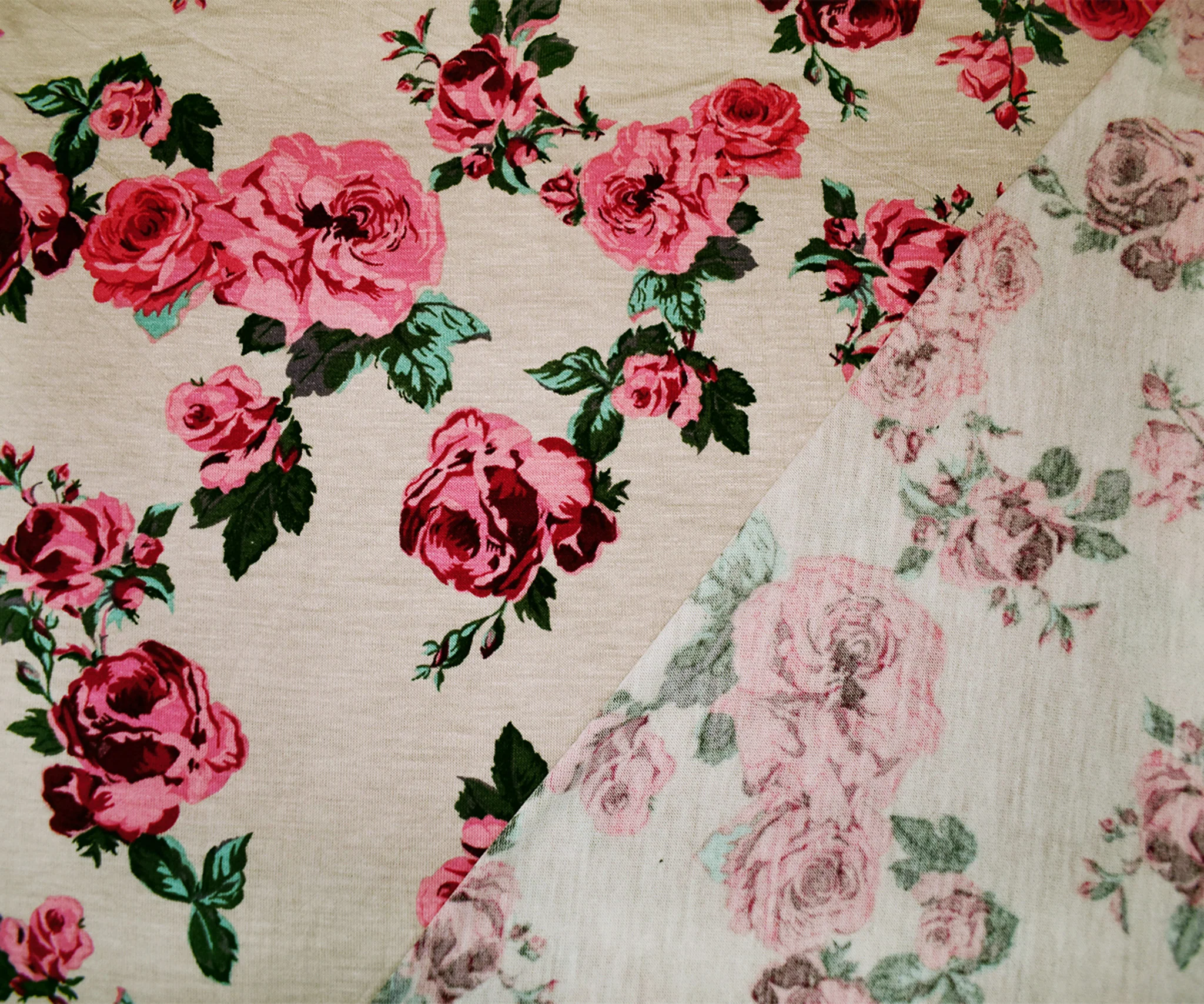 Beige-Multi Rayon Stretch Spandex Floral Print Jersey Knit Fabric - Image 2