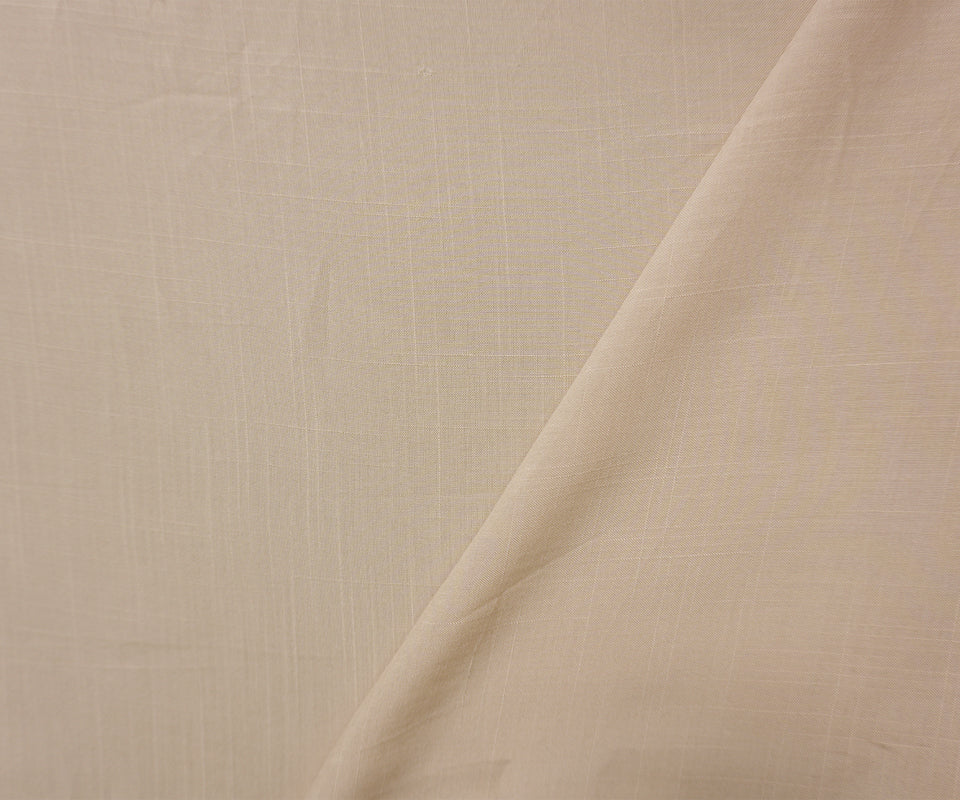 Beige Rayon Solid Cross Hatch Linen-Look Challis Woven Fabric - Image 2