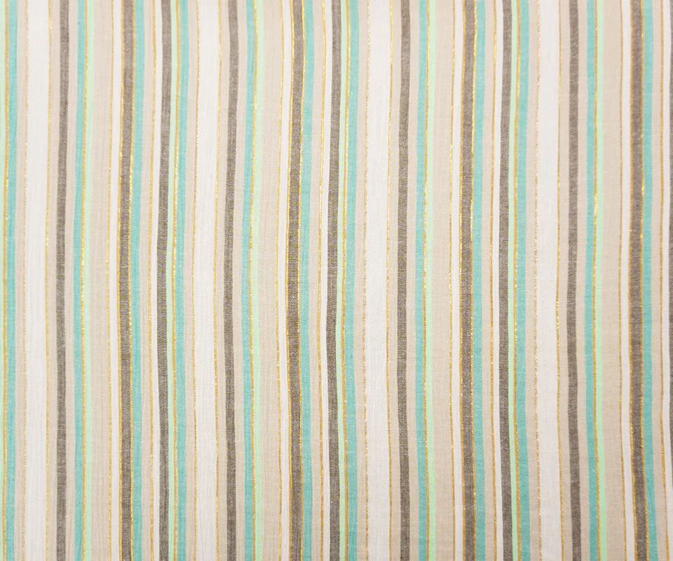 Beige-Teal-Gold Famous Maker Cotton Lurex Stripe Gauze Fabric - Image 4
