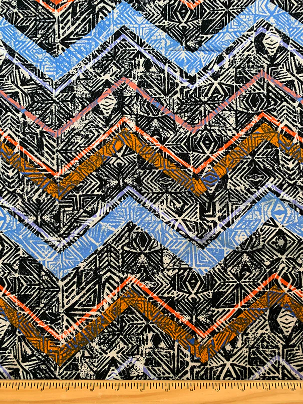 Black and Gray Aztec Multi Print Rayon Challis Fabric - Image 3