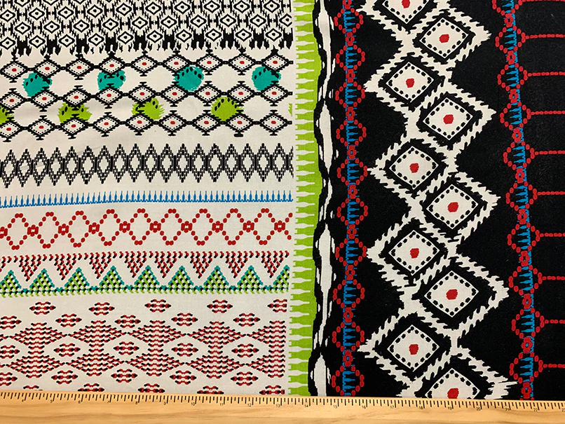 Black and Lime Abstract Stripe Print Rayon Challis Fabric - Image 3