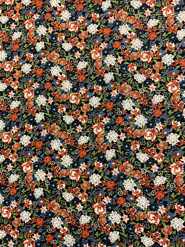 Black and Rust Multi Floral Print Rayon Challis Fabric - Image 2