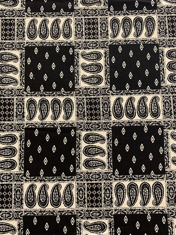 Black and White Bandana Print Rayon Challis Fabric - Image 2
