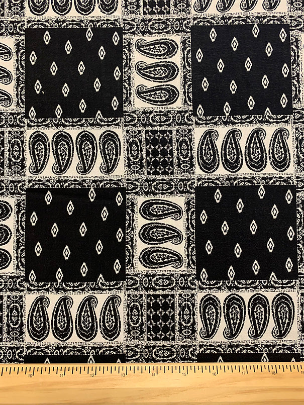 Black and White Bandana Print Rayon Challis Fabric - Image 3