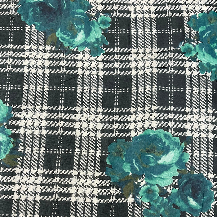 Black and White Glenplaid Floral Print Chiffon Fabric - Image 2