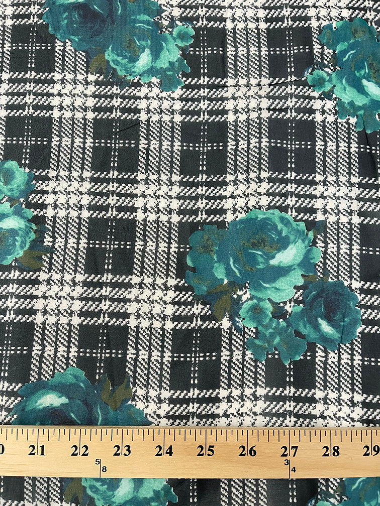 Black and White Glenplaid Floral Print Chiffon Fabric - Image 3