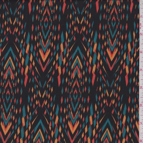 Black/Aqua/Orange Diamond Stripe Charmeuse Fabric