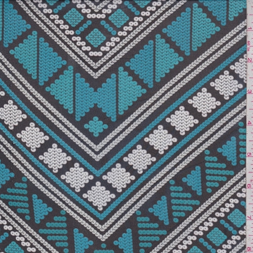 Black/Aqua Sequin Print Chevron Chiffon Fabric