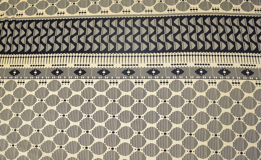 Black-Beige Dot Striped Pattern Printed Stretch Silk Jersey Knit Fabric - Image 2