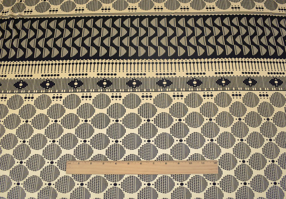 Black-Beige Dot Striped Pattern Printed Stretch Silk Jersey Knit Fabric - Image 3
