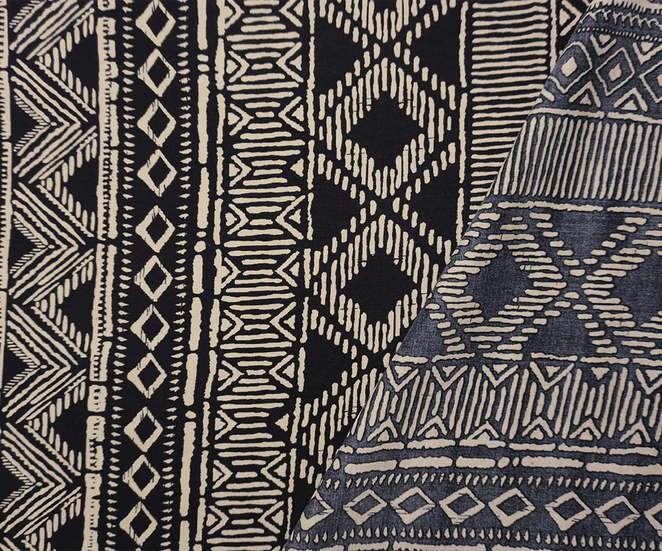 Black-Beige Rayon Aztec Printed Voile Woven Fabric - Image 2