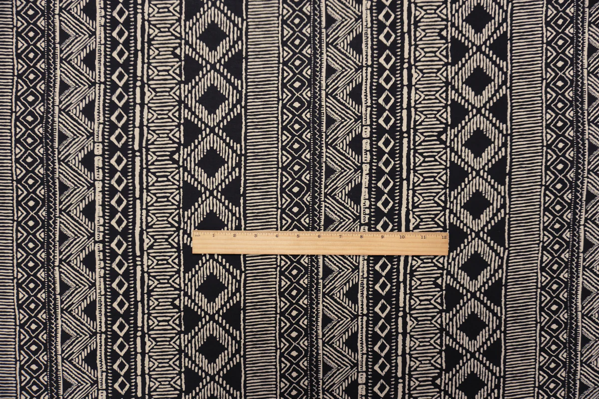 Black-Beige Rayon Aztec Printed Voile Woven Fabric - Image 4