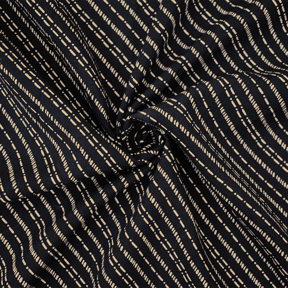 Black-Beige Rayon Stitch-Like Printed Challis Woven Fabric