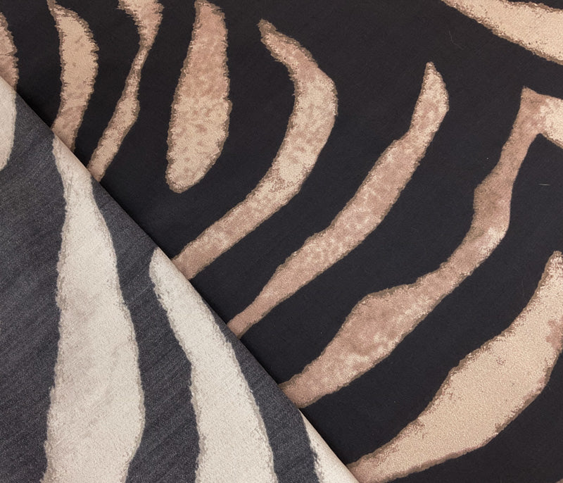 Black-Beige Rayon Tiger Printed Crepe Faille Woven Fabric - Image 2