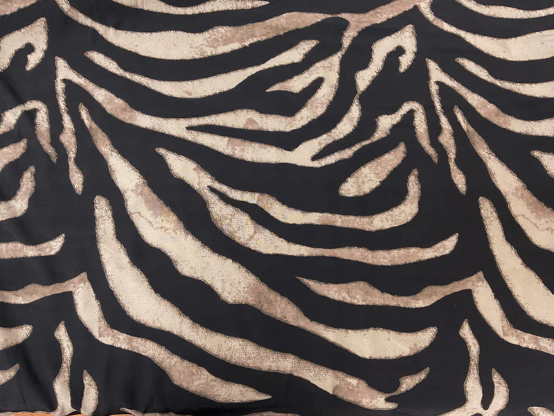 Black-Beige Rayon Tiger Printed Crepe Faille Woven Fabric - Image 3