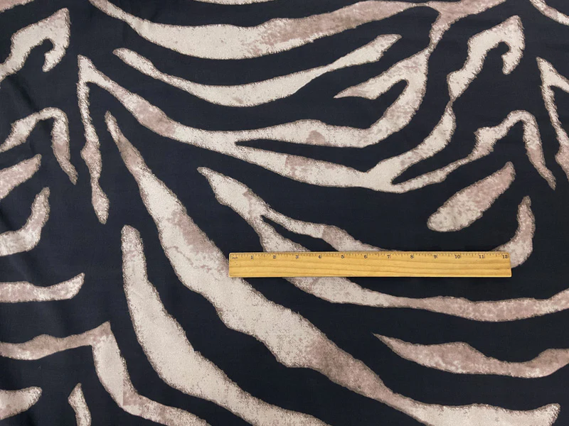Black-Beige Rayon Tiger Printed Crepe Faille Woven Fabric - Image 4