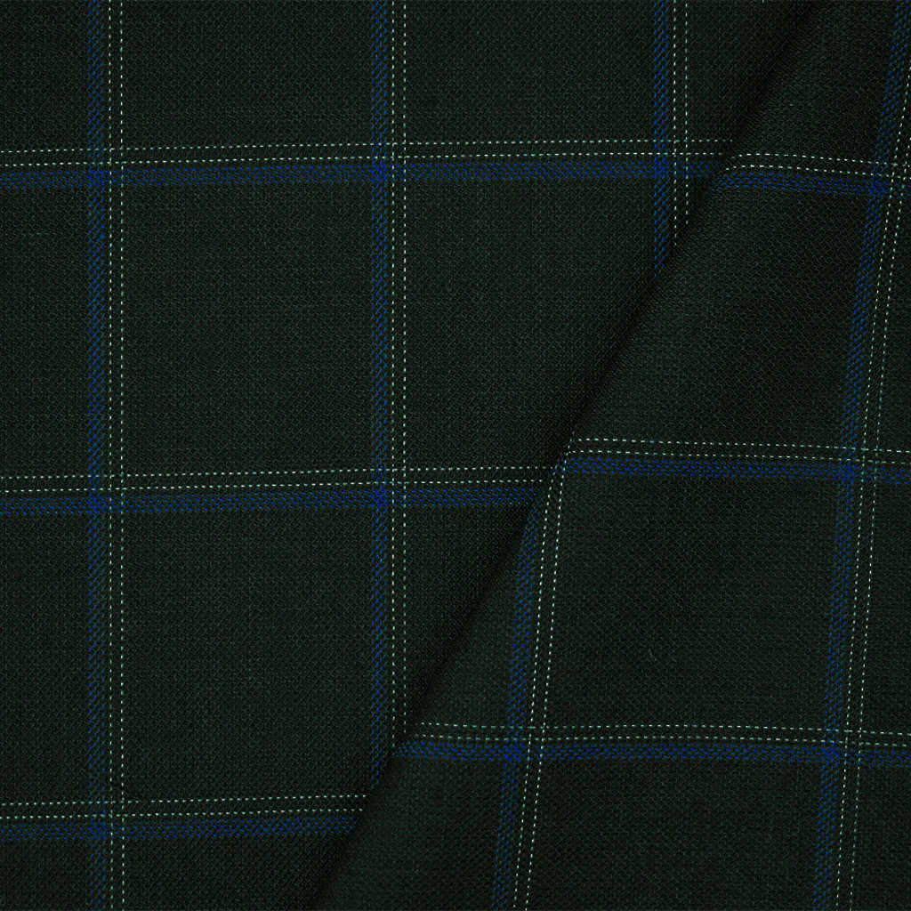 Black-Blue-Gray Tropical Poly Wool Check Twill Suiting Woven Fabric