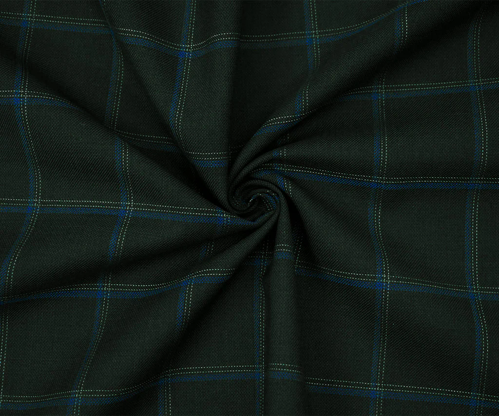 Black-Blue-Gray Tropical Poly Wool Check Twill Suiting Woven Fabric - Image 3