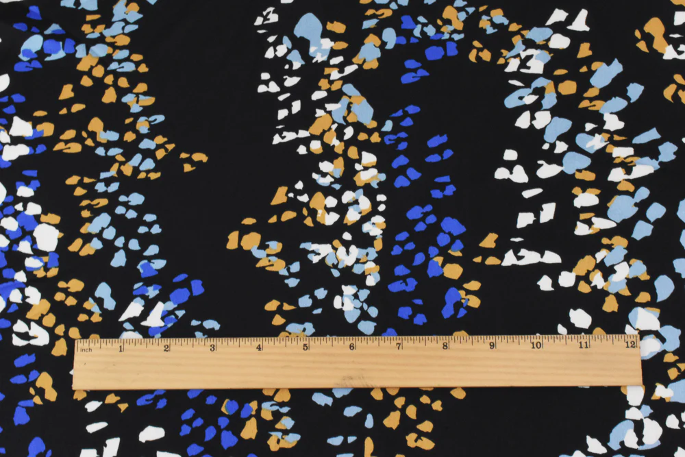 Black-Blue-Multi Abstract Printed Stretch Poly Spandex Satin Woven Fabric - Image 4