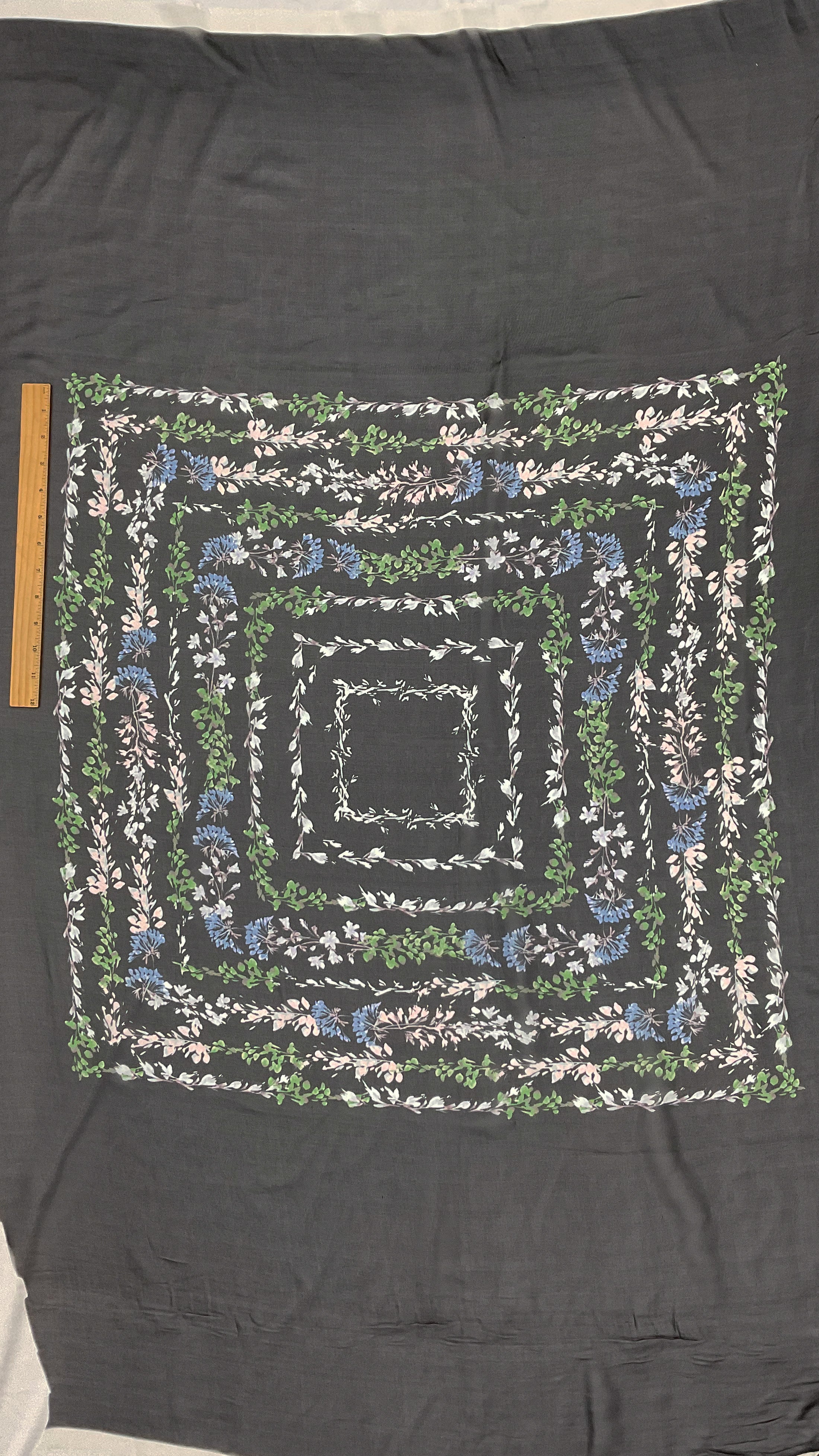 Black-Blue-Multi Floral Border Frame Panel Printed Chiffon Fabric - Image 6