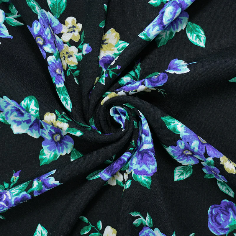 Black-Blue-Multi Rayon Floral Printed Challis Woven Fabric