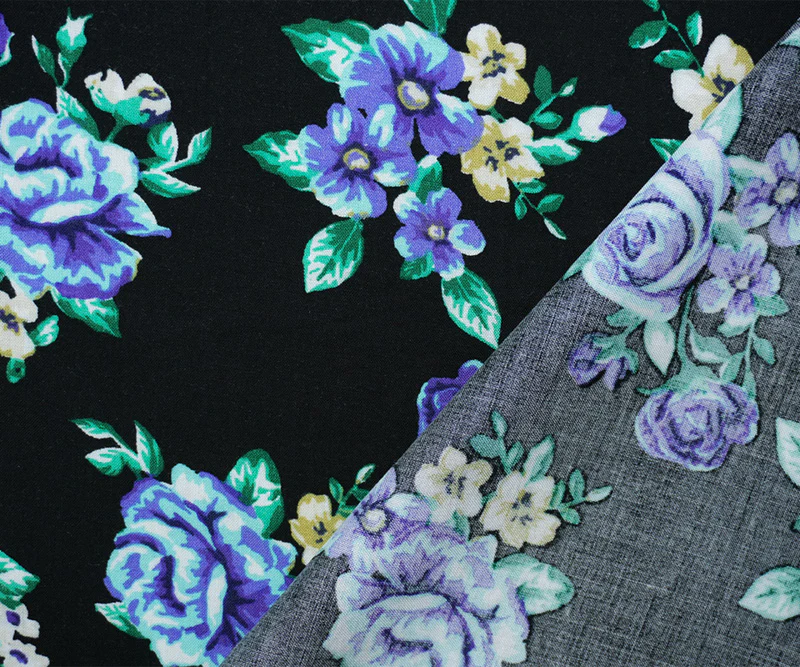 Black-Blue-Multi Rayon Floral Printed Challis Woven Fabric - Image 2