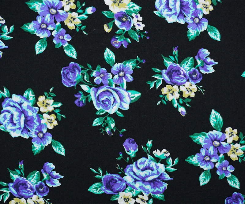 Black-Blue-Multi Rayon Floral Printed Challis Woven Fabric - Image 3