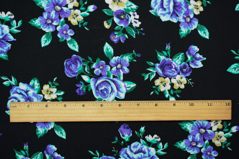 Black-Blue-Multi Rayon Floral Printed Challis Woven Fabric - Image 4