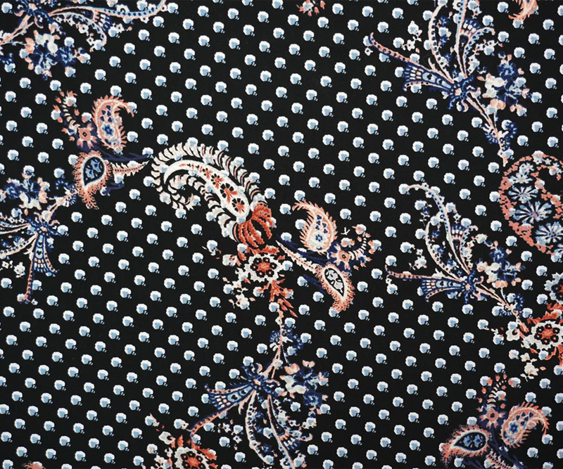 Black-Blue-Multi Rayon Paisley Printed Slub Challis Woven Fabric - Image 3