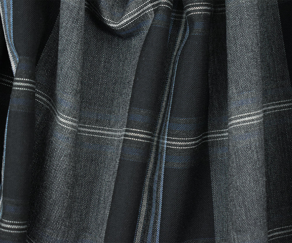 Black-Blue-Multi Wool-Polyester Plaid Woven Shirting Fabric - Image 2