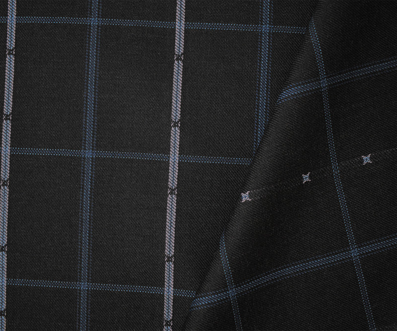 Black-Blue Poly Wool Japanese Plaid Twill Woven Suiting Fabric - Image 2