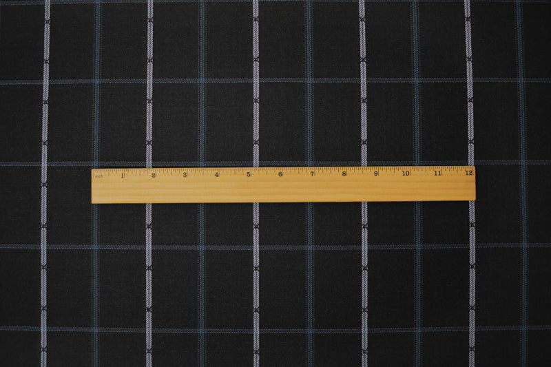 Black-Blue Poly Wool Japanese Plaid Twill Woven Suiting Fabric - Image 5