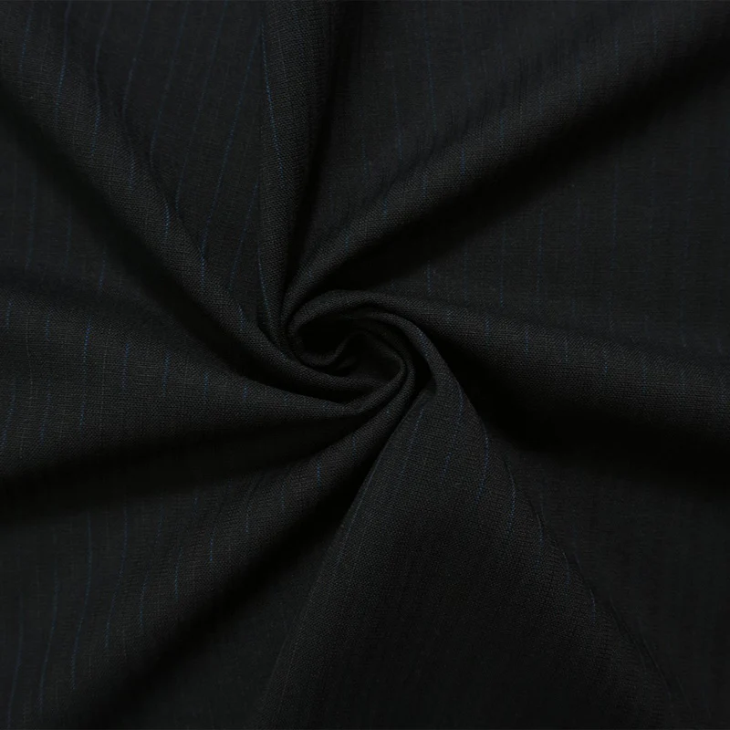 Black-Blue Tropical Wool Poly Stripe Woven Shirting Fabric