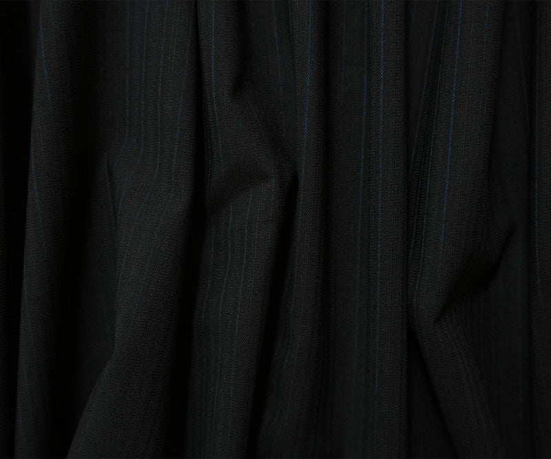 Black-Blue Tropical Wool Poly Stripe Woven Shirting Fabric - Image 3
