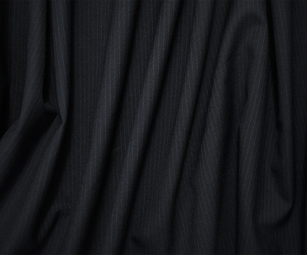 Black-Blue Wool-Polyester Japanese Vertical Stripe Shirting Woven Fabric - Image 3