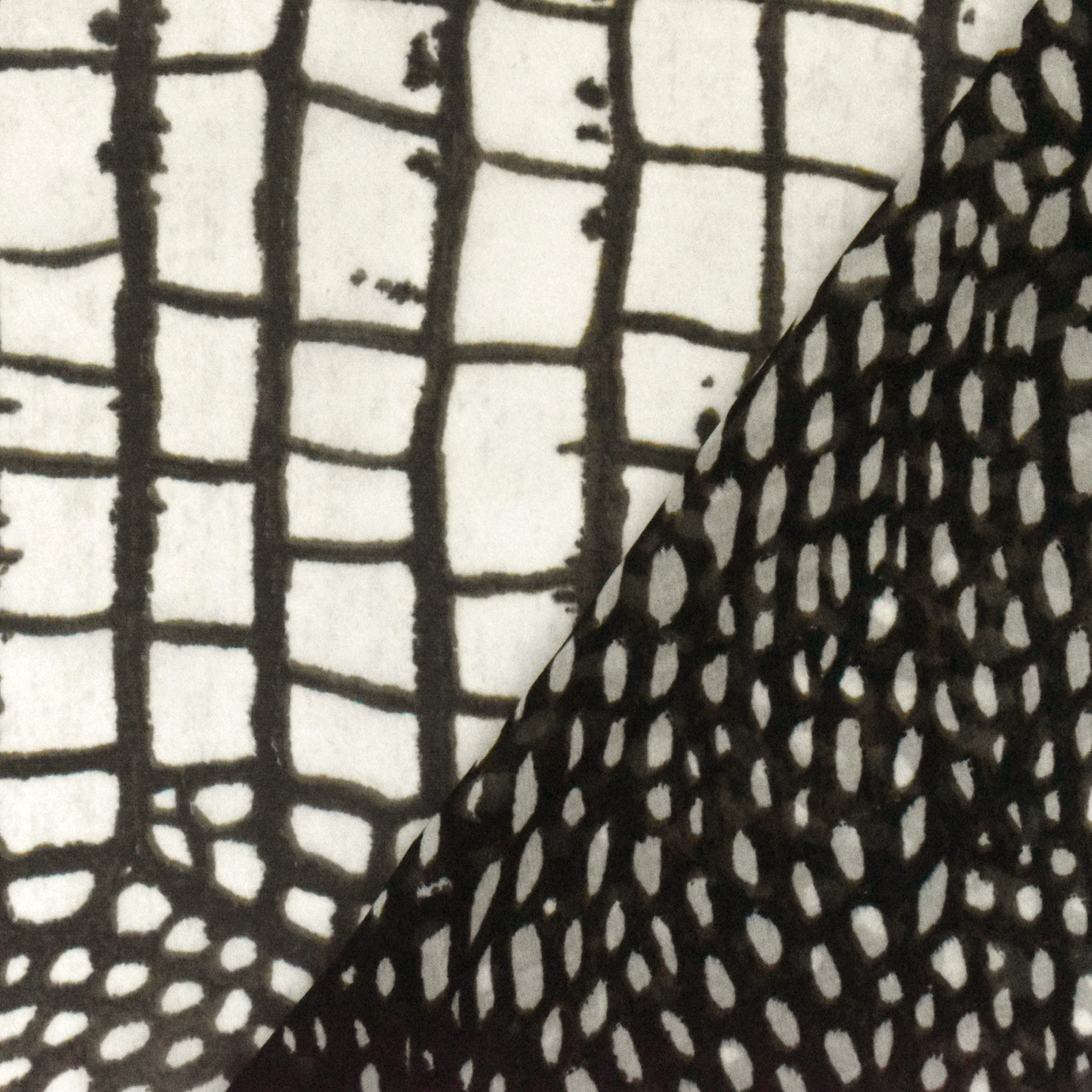 Black-Brown-Ivory Reptile Pattern Printed Silk Chiffon Fabric - Image 3