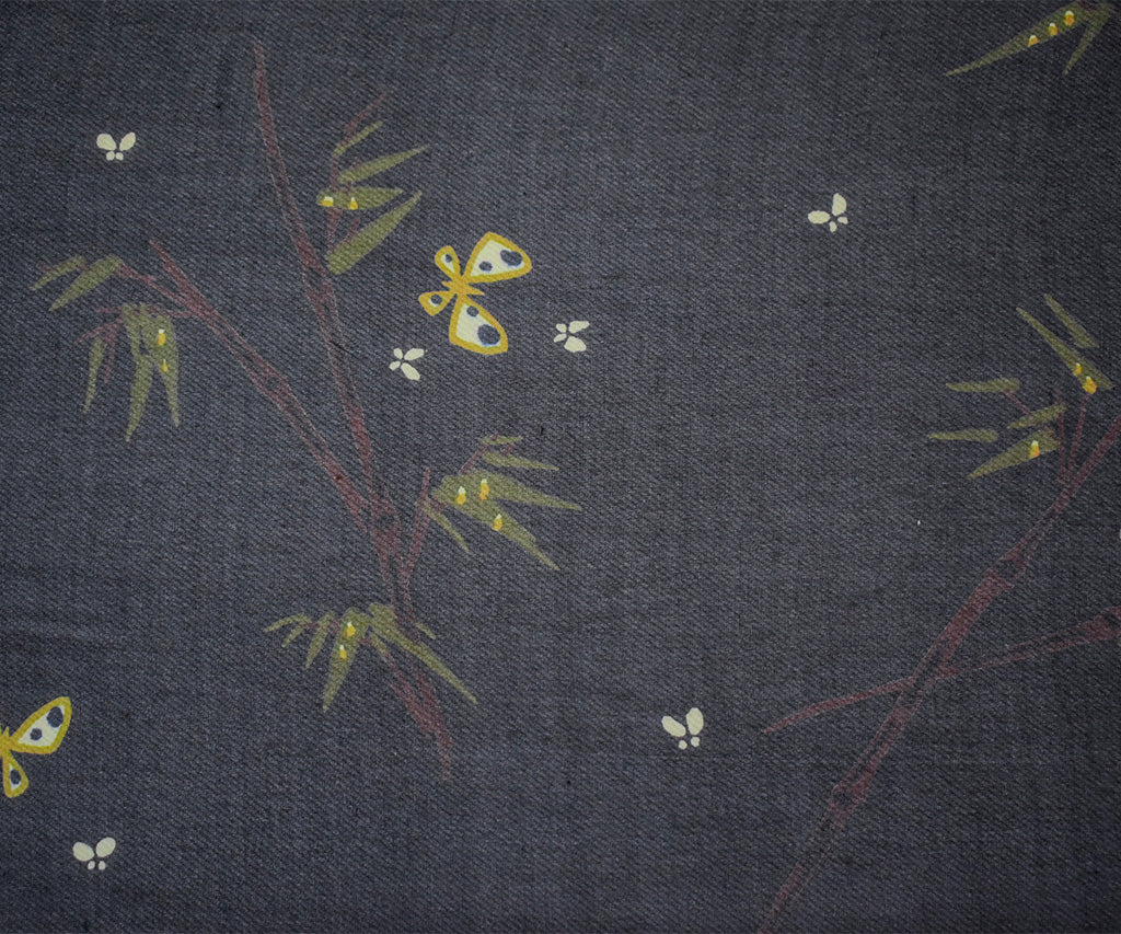 Black-Brown-Multi Silk Butterfly Branch Printed Chiffon Woven Fabric - Image 4