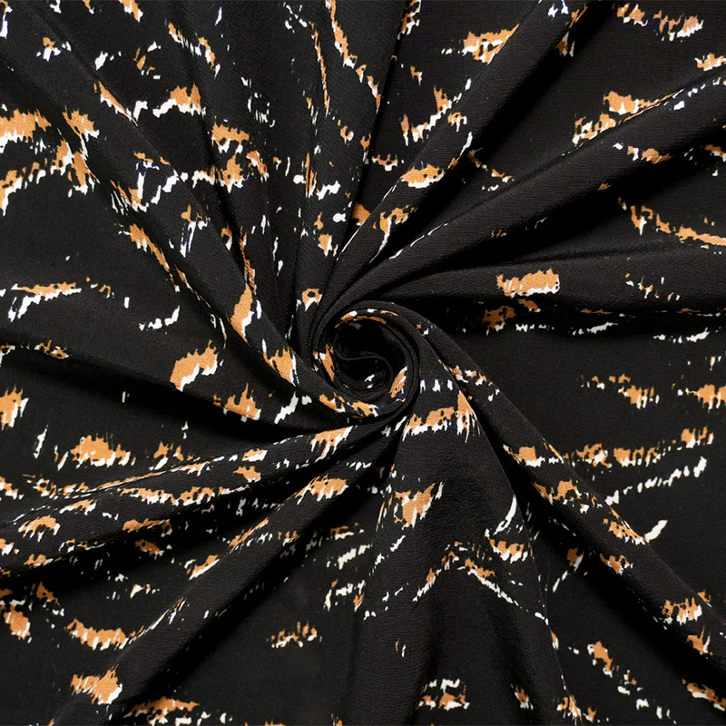 Black-Brown-White Rayon Abstract Printed Crepe Faille Woven Fabric