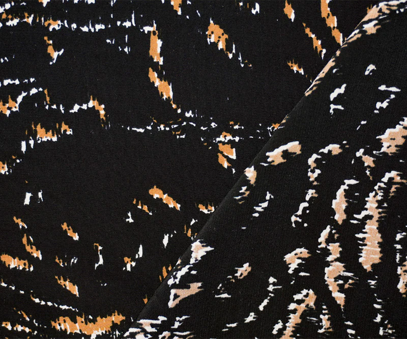 Black-Brown-White Rayon Abstract Printed Crepe Faille Woven Fabric - Image 2