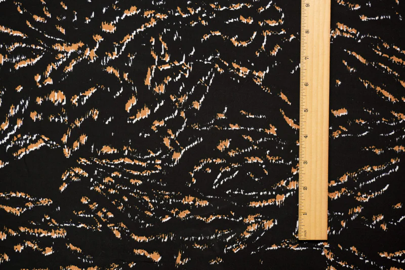 Black-Brown-White Rayon Abstract Printed Crepe Faille Woven Fabric - Image 4