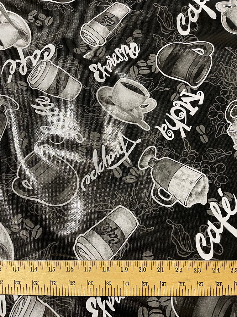 Black Coffee Oilcloth Fabric - Reorderable - Image 2